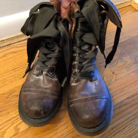 Dr. Martens Floral Combat Boots Vintage Leather Lace-up Ankle‎ Boots UK 4 - Picture 5 of 16